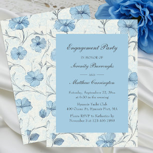 Elegant Floral Blue Vintage Garden Engagement  Invitation