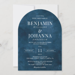 Elegant Floral Blue Watercolor Arch Wedding Invitation