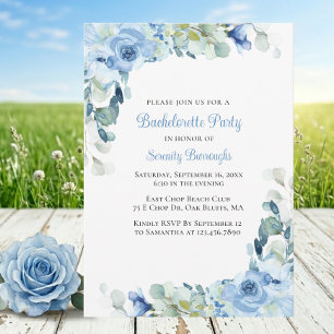 Elegant Floral Blue Watercolor Roses Bachelorette Invitation