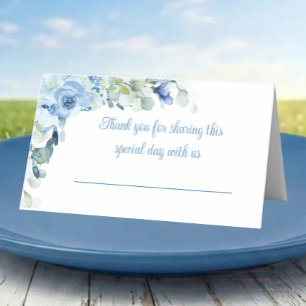 Elegant Floral Blue Watercolor Roses Wedding  Place Card