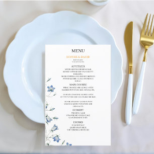 Elegant Floral Blue Wedding Budget Menu