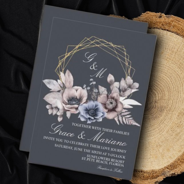 Elegant Floral Blue Wedding Invitation (Creator Uploaded)