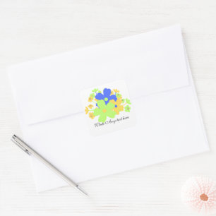 Elegant floral blue yellow green design square sticker