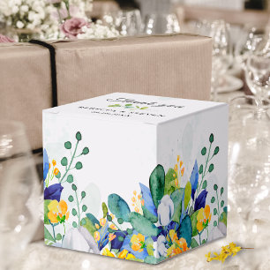 Elegant floral blue yellow white wedding favour box