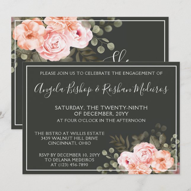Elegant Floral Blush Botanical Engagement Party Invitation (Front/Back)