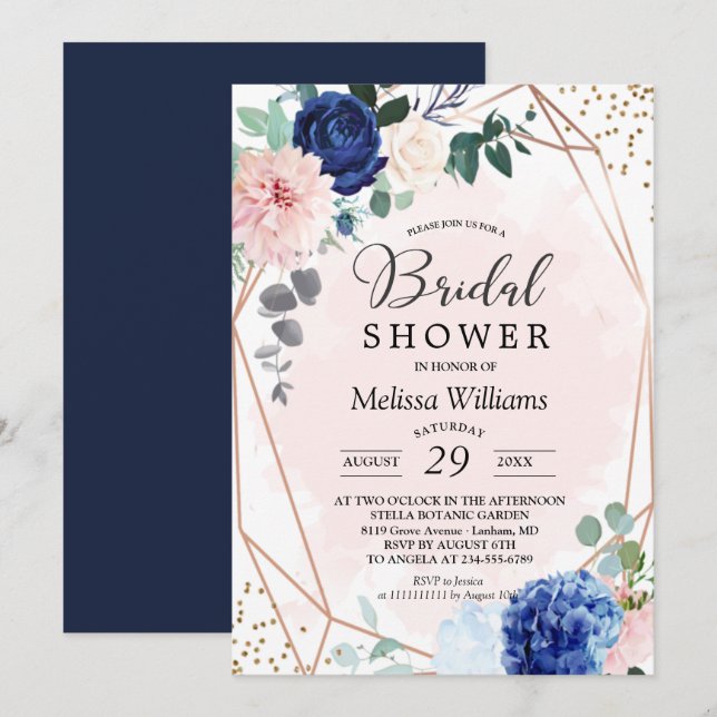 Elegant Floral Blush Bridal Shower Invitation (Front/Back)