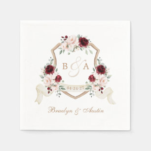 Elegant Floral Blush Burgundy Crest Wedding Napkin