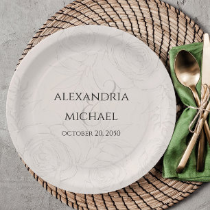 Elegant Floral Blush Calligraphy Script Simple  Paper Plate