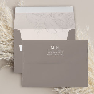 Elegant Floral Blush Classic Simple Monogram Taupe Envelope