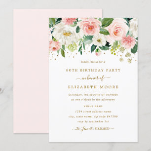 Elegant Floral Blush Gold 60th Birthday Invitation