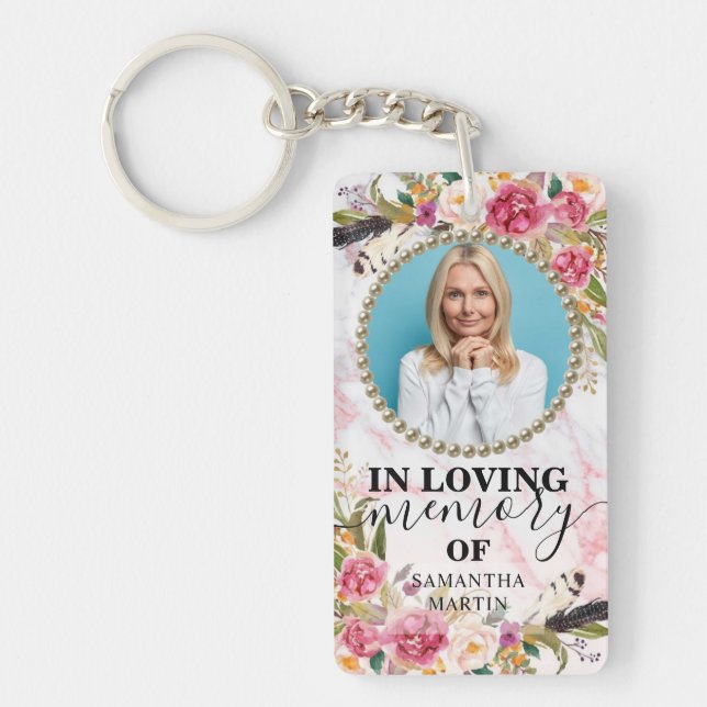 Elegant Floral Blush In Loving memory Keychain (Front)