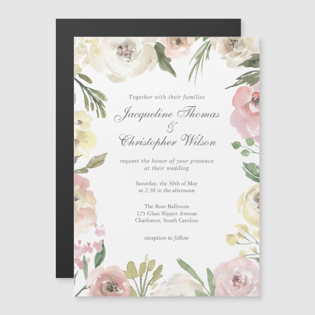 Elegant Floral Blush Peony Pink Wedding Magnetic Invitation (Front/Back)
