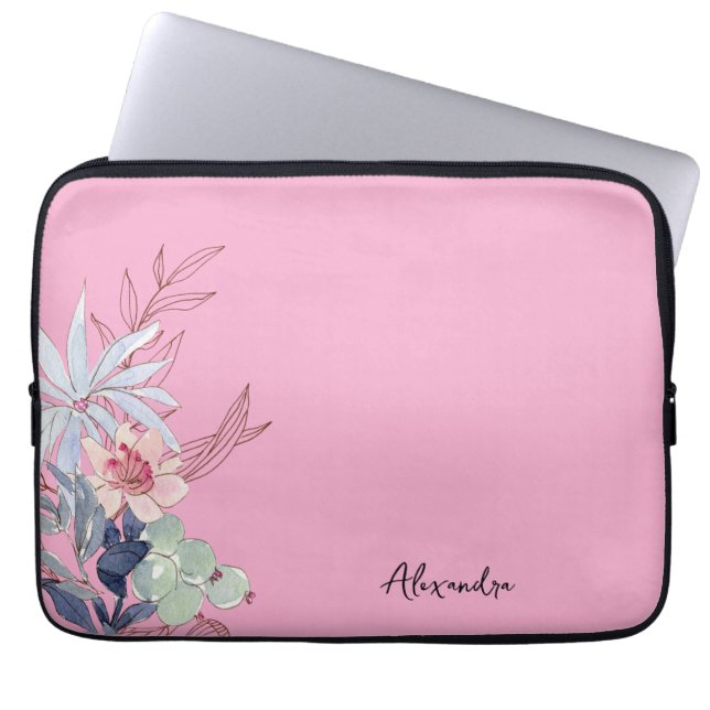 Elegant Floral Blush Pink Abstract  Laptop Sleeve (Front)
