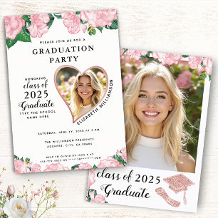 Elegant Floral Blush Pink and White Graduation Invitation