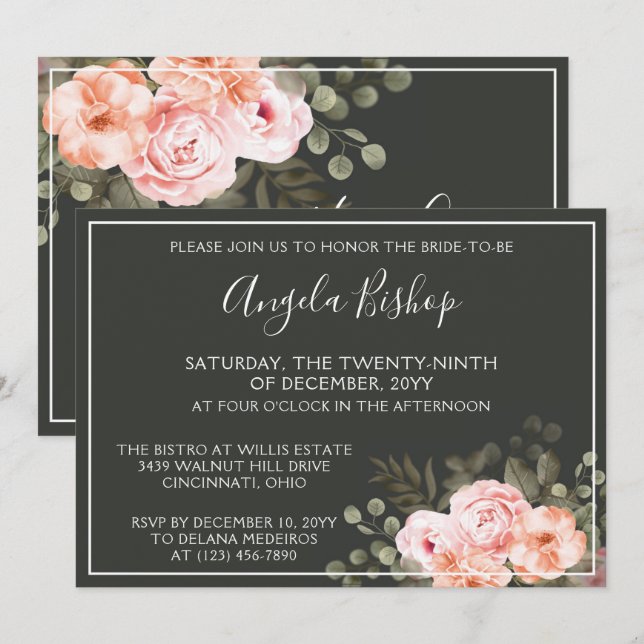 Elegant Floral Blush Pink Botanical Bridal Shower Invitation (Front/Back)