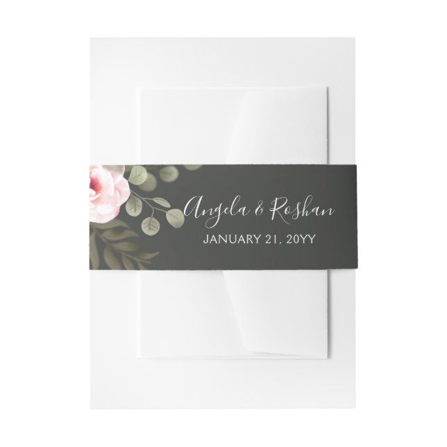 Elegant Floral Blush Pink Botanical Modern Wedding Invitation Belly Band (Front Example)