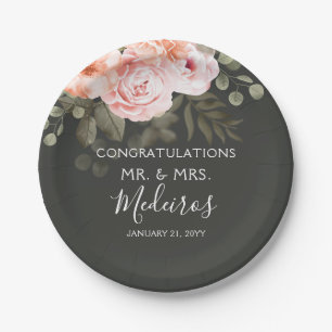 Elegant Floral Blush Pink Botanical Modern Wedding Paper Plate