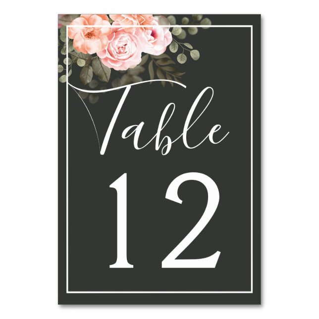 Elegant Floral Blush Pink Botanical Modern Wedding Table Number (Front)