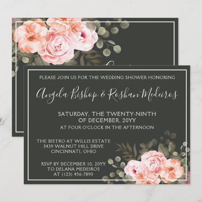 Elegant Floral Blush Pink Botanical Wedding Shower Invitation (Front/Back)