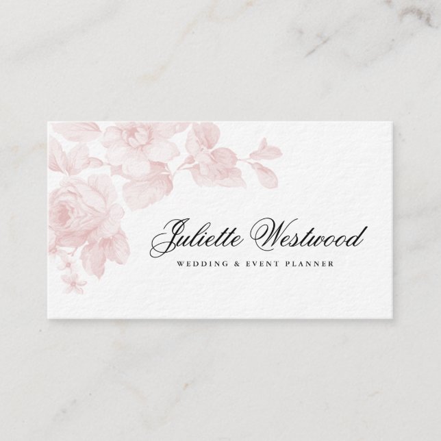 Elegant Floral Blush Pink Business Card (Front)