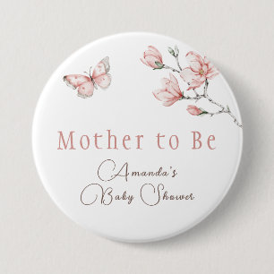 Elegant Floral Blush Pink Butterfly Baby Shower 7.5 Cm Round Badge