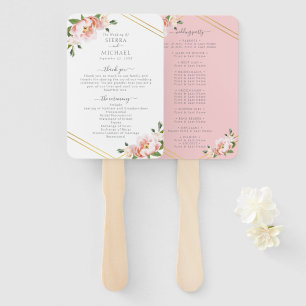 Elegant Floral Blush Pink Gold Wedding Program Hand Fan