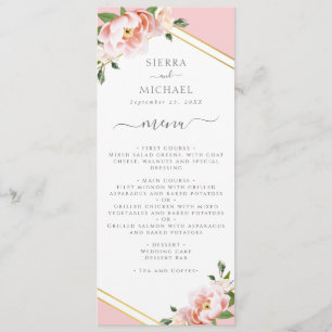 Elegant Floral Blush Pink Gold Wedding Reception Menu