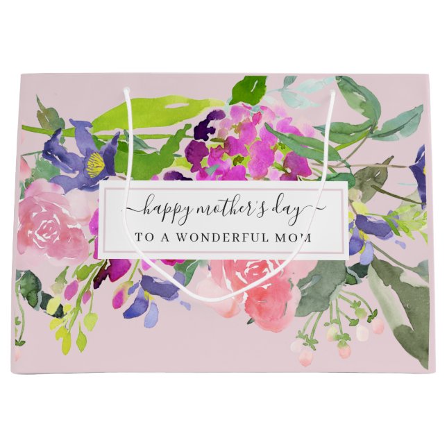 Elegant Floral Blush Pink Mother's Day Large Gift Bag (Front)