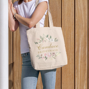 Elegant Floral Blush Pink Peony Gold Bridesmaid Tote Bag