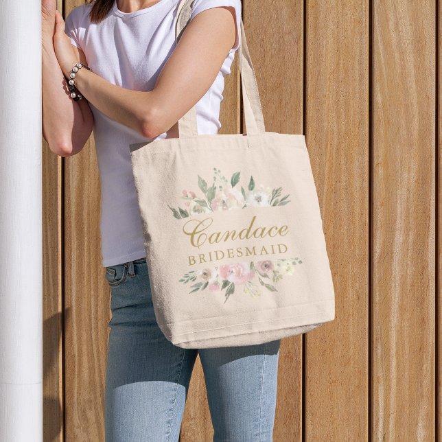 Elegant Floral Blush Pink Peony Gold Bridesmaid Tote Bag (Creator Uploaded)