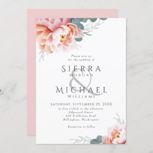 Elegant Floral Blush Pink Peony Greenery Wedding Invitation