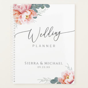 Elegant Floral Blush Pink Peony Greenery Wedding Planner