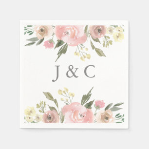 Elegant Floral Blush Pink Peony Monogram Wedding Napkin