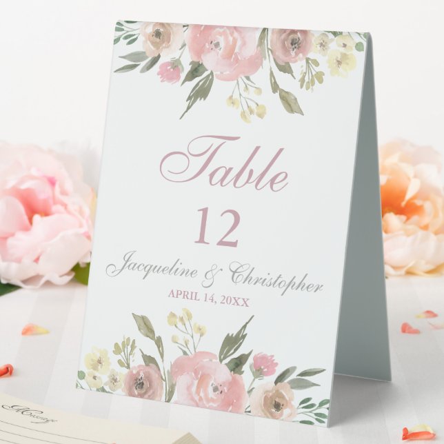Elegant Floral Blush Pink Peony Table Number (In SItu (Wedding))