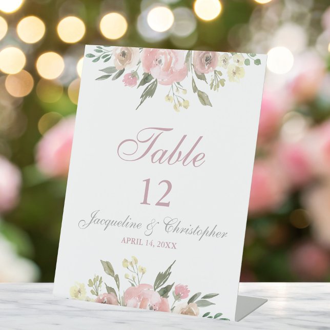 Elegant Floral Blush Pink Peony Table Number Pedestal Sign (Creator Uploaded)