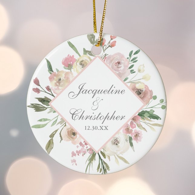 Elegant Floral Blush Pink Peony Wedding Gift Ceramic Tree Decoration (Creator Uploaded)