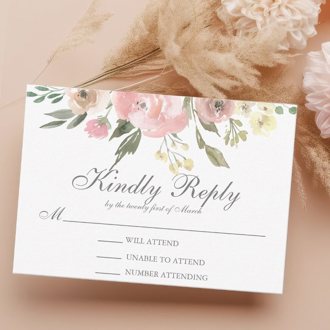 Elegant Floral Blush Pink Peony Wedding RSVP Card (Creator Uploaded)