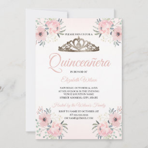 Elegant Floral Blush Pink Photo Quinceanera Invita Invitation