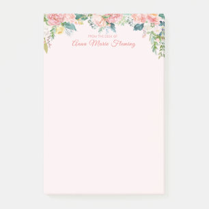 Elegant Floral Blush Pink Rose Peony Name Post-it Notes