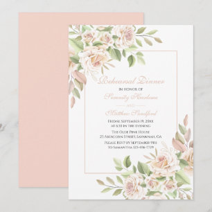 Elegant Floral Blush Pink Rose Rehearsal Dinner In Invitation