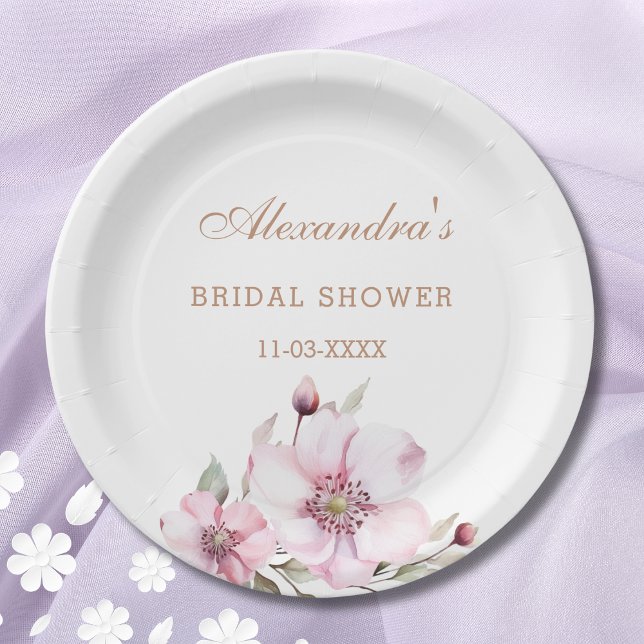 Elegant Floral Blush Pink Roses Bridal Shower  Paper Plate (Creator Uploaded)