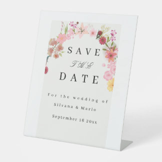 Elegant Floral Blush Pink Save  Pedestal Sign