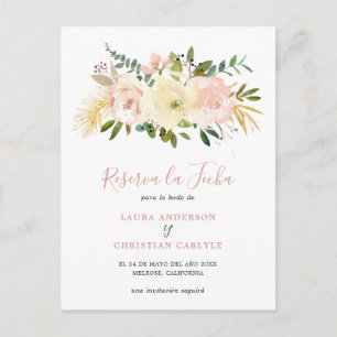 Elegant Floral Blush Pink Spanish Save the Date Announcement Postcard