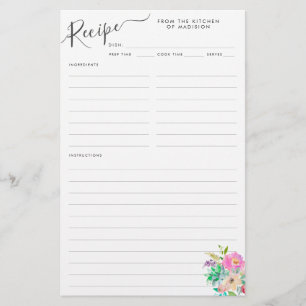 Elegant Floral Blush Pink Succulent Recipe Card