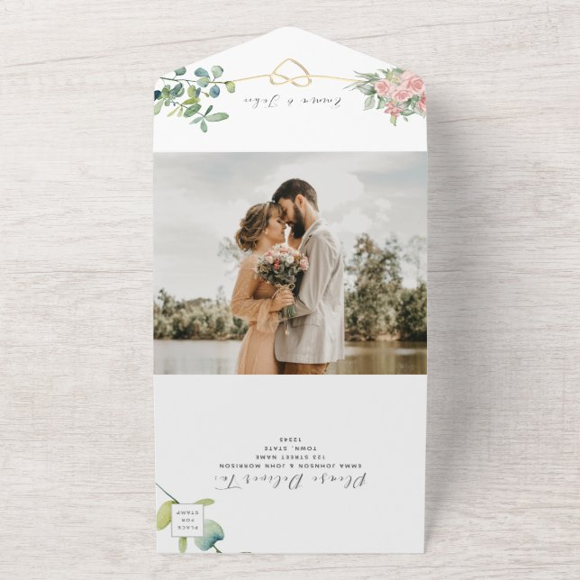 Elegant Floral Blush Pink Wedding All In One All In One Invitation (Outside)