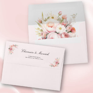Elegant Floral Blush Pink Wedding Flower Envelope