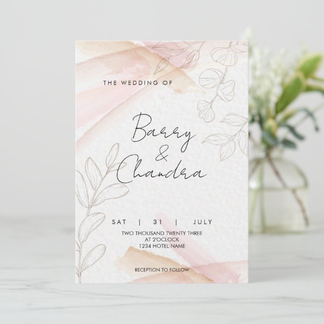 Elegant Floral Blush Pink Wedding  Invitation (Standing Front)