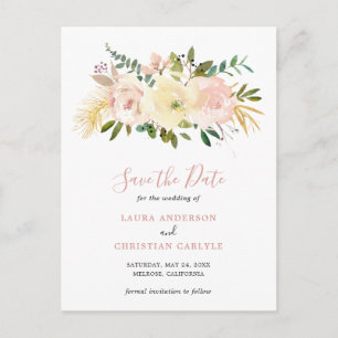 Elegant Floral Blush Pink Wedding Save the Date Announcement Postcard