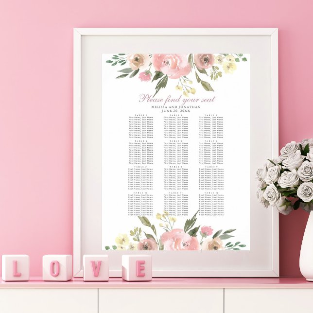 Elegant Floral Blush Pink Wedding Seating Chart (Creator Uploaded)