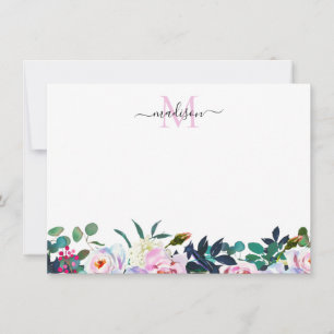 Elegant Floral Blush Pink White Peony Monogram Card